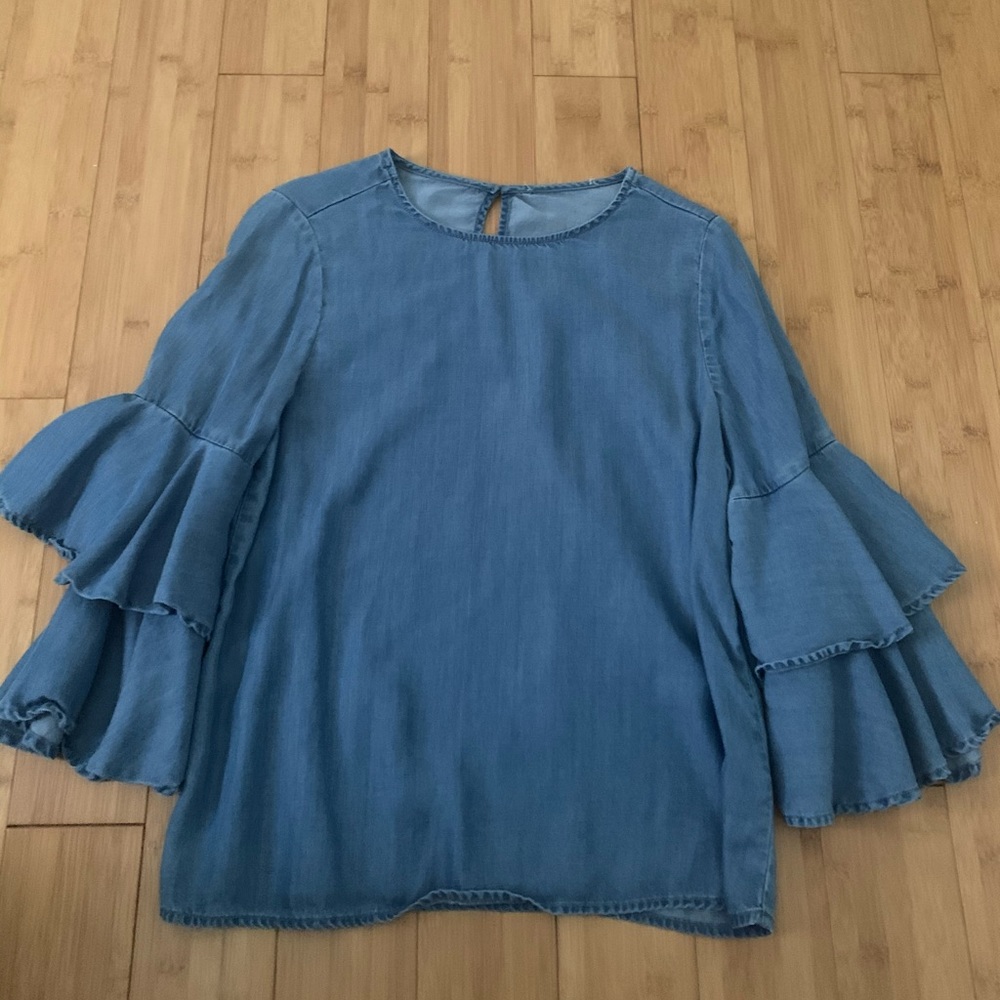 Denim like ruffled sleeve top